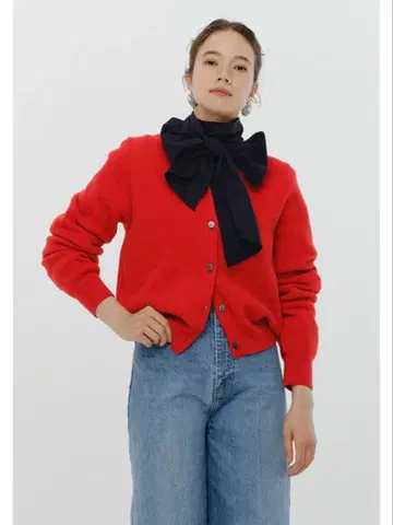 [ yori ] 바이컬러 가디건 레드 36