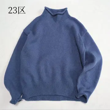 23구 울 캐시미어 벌키 모크넥 니트 블루 우아한 질감
