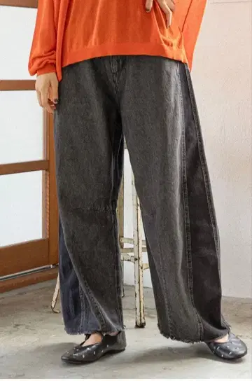 니코앤드 리메이크풍 콤비 배럴 팬츠 L 데님