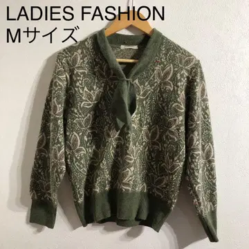 LADIES FASHION 꽃 패턴 니트 스웨터 M 사이즈 그린