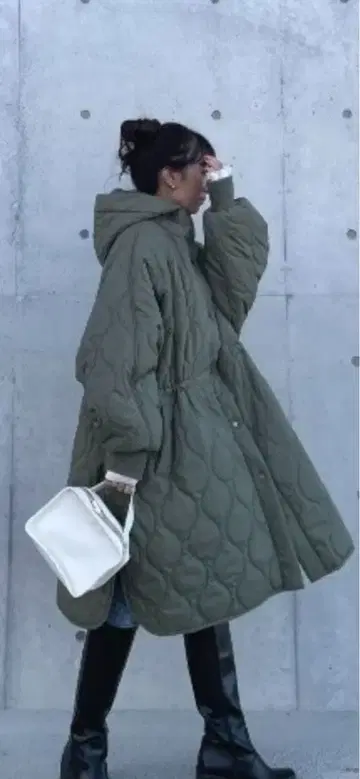 y/m 퀼팅 코트 롱 다운 아우터 카키 올리브