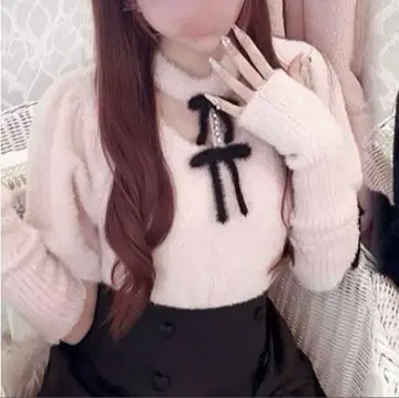 모에냐 시마무라 암커버 포함 니트 풀오버 핑크