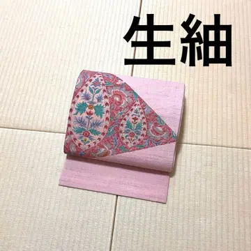 사라사 문양 염색 생 오비(약 27.3cm) 나고야 오비