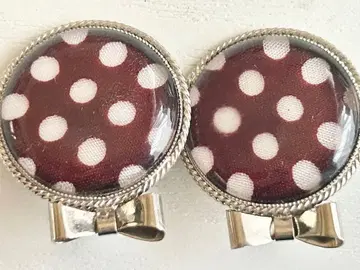 골동품 당시 미사용 브라운 x 화이트 도트 리본 vintage 귀찌