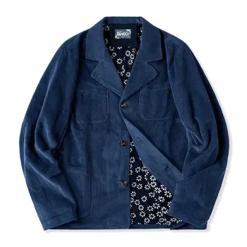 컨디션 최상 KARAKU 네이비 코듀로이 네이비 나염 프렌치 워크 자켓