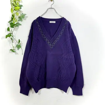 Moare 모알레 울 100% 스웨터 (L) 케이블 니트 V넥