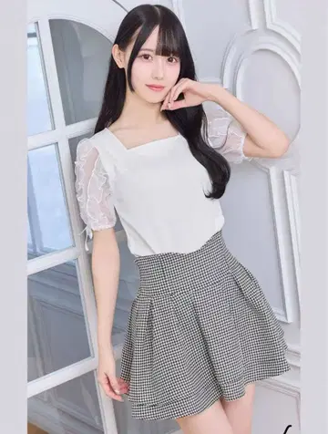 미셸 마카롱 슬림 레그 스커트 하운드투스 체크 패턴 S