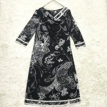 레오나르 LEONARD 원피스 칸칸 소재 올 패턴 꽃무늬 7부 소매 38