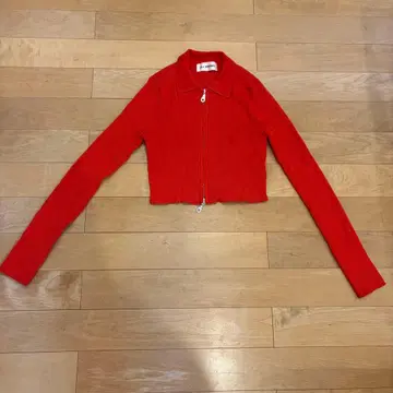 LILY BROWN 레드 크롭 자켓 니트