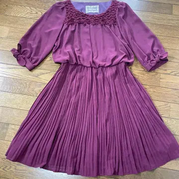 로즈 티아라 퍼플 7부 소매 원피스