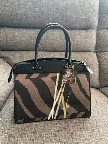 미사용 카세 미츠루 직물 오비 백 기모노 백 천연 가죽