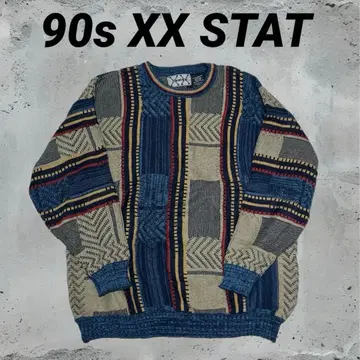 90s XX STAT 아크릴 기하학 패턴 니트 스웨터 올 패턴 3D XL