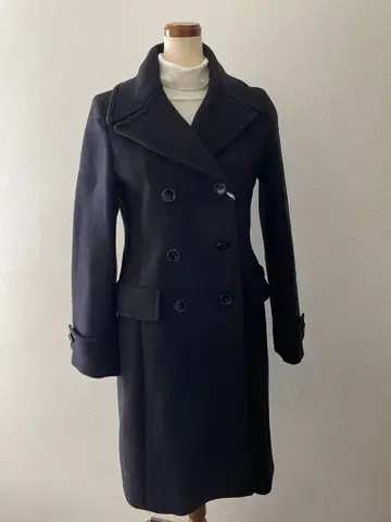 이탈리아 브랜드 블랙 울 더블 브레스트 피코트