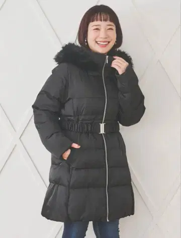 re-j 리제이 후드 퍼 벨트 충전솜 코트 블랙 3L