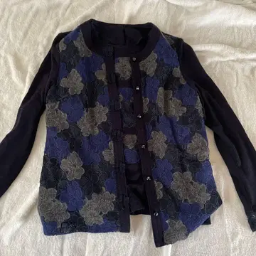 꽃무늬 자수 가디건 네이비/그레이