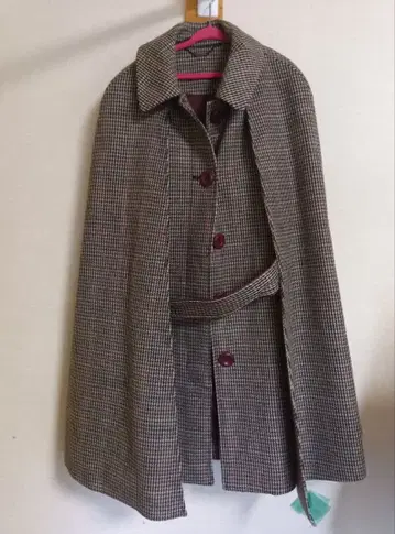 체크 무늬 판초 케이프 코트