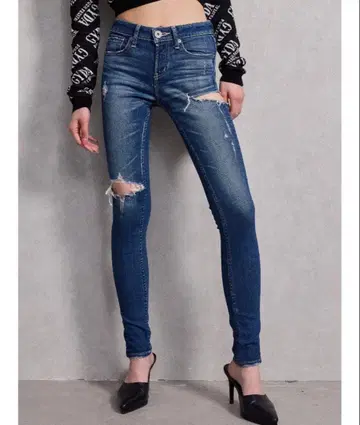 [ GYDA ] SIDE RIPPED 스키니 데님 팬츠 인디고 L