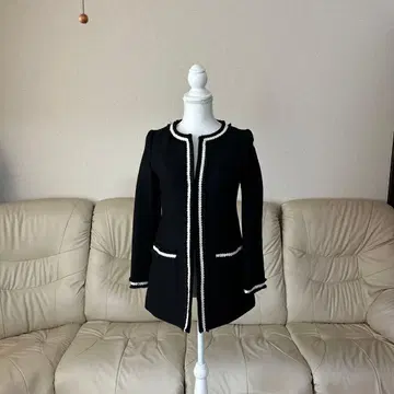 노카라 자켓 블랙 화이트 트리밍