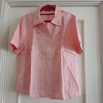 Leilian 레리안 린넨 반팔 자수 셔츠 사이즈 15 플러스 살몬 핑크