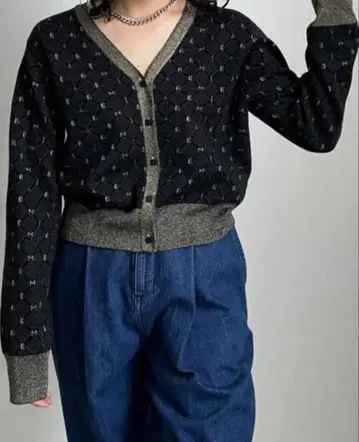 Ameri Vintage 아메리 로고 라메 숏 가디건