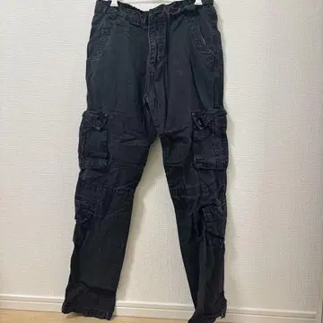 블랙 카고 팬츠 블랙 포켓 부착 [ L ]