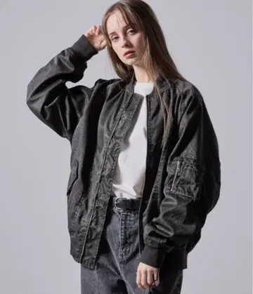 [ CLEL ] 빈티지 디자인 숏 MA-1 블루종 블랙 XS