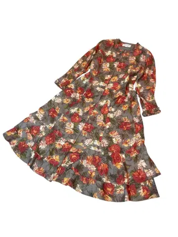 꽃무늬 롱 원피스 그레이 빨간색 화이트 플레어 프릴 티어드 무슈 사카키