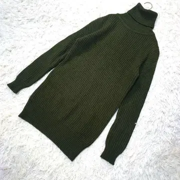 Pozit 터틀넥 니트 원피스 튜닉 울 그린 36