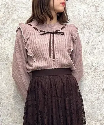 택 포함 새상품 axes femme 바이컬러 프릴 니트 PO