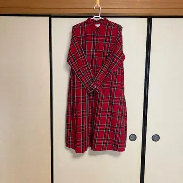 sunpon-551 레드 체크 무늬 셔츠 원피스