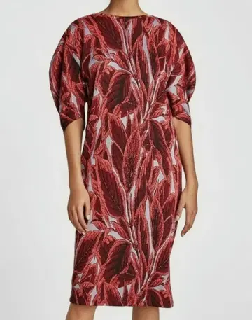 ZARA 자라 리프 무늬 니트 스트레치 원피스 레드 레이어드