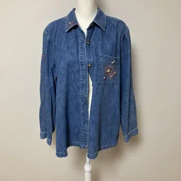 데님 긴팔 셔츠 자수 포함