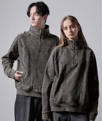 CLEL 헤비 웨이트 빈티지 디자인 하프 지퍼 XS 브라운 계열