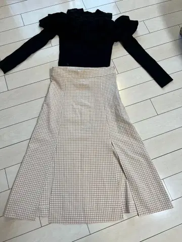 AIN 체크 무늬 플레어 스커트 총 5세트