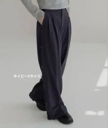 haek 네이비 스트라이프 와이드 팬츠