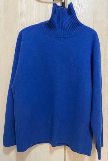 파란색 터틀넥 니트 긴팔