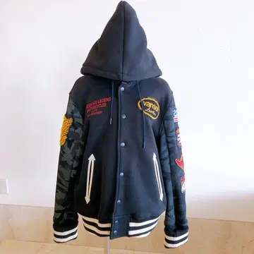 vanson 반손슨 후드 부착 바시티 자켓 블랙 카모플라주 남성용 XL