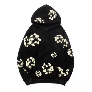 입체 꽃무늬 풀오버 후드티 후디 블랙