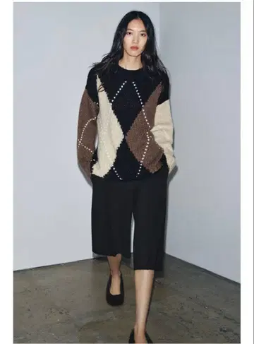 다이아몬드 패턴 긴팔 니트 스웨터 ZARA