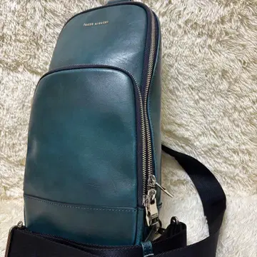 새상품급 x 레어 다케오 키쿠치 숄더백 숄더 바디백 그린 가죽