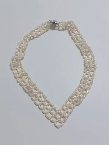 담수 진주 V자 목걸이 SILVER 빈티지