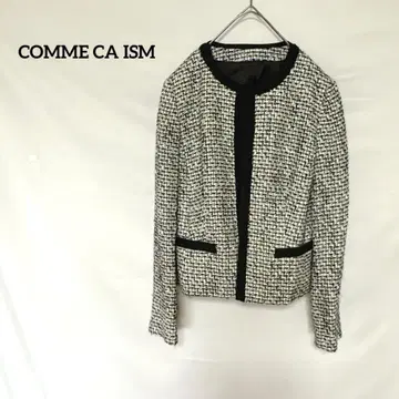 컴시즘 노카라 트위드 자켓 L 화이트/블랙