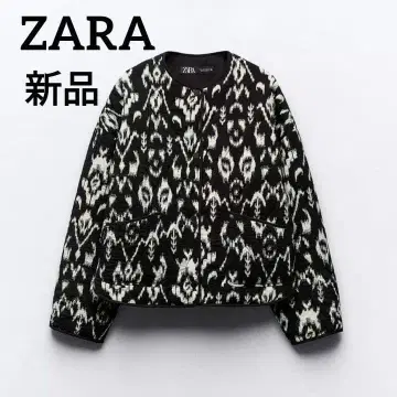 택 포함 새상품 ZARA 프린트 퀼팅 자켓 패딩 자켓 블랙