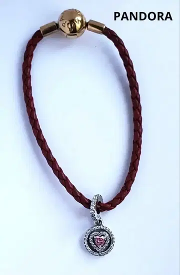 PANDORA 판도라 모먼트 레드 가죽 팔찌 참 포함