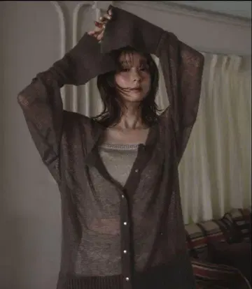 mideal 디자인 슬리브 시어 니트 가디건