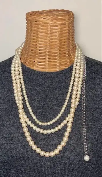 예뻐요! 화이트 펄 3연 목걸이 실버