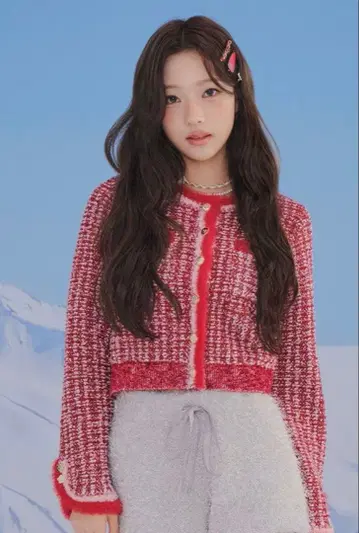 릴리 브라운 마리콴트 한정판 데이지 단추 트위드 니트 자켓 레드