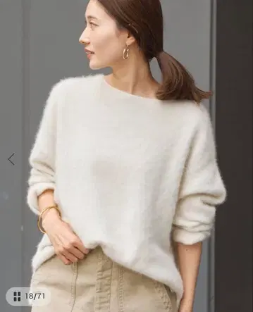 FOX/CASHMERE 보트넥 풀오버 화이트