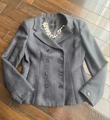 컨디션 최상 DAMA 알파카, 실크 울 더블 브레스트 자켓 차콜 그레이