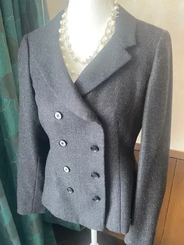 컨디션 최상 DAMA 알파카, 실크 울 더블 브레스트 자켓 차콜 그레이